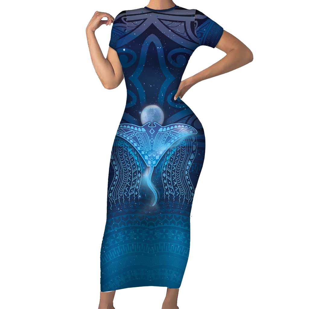 Polynesia Manta Ray Family Matching Short Sleeve Bodycon Dress and Hawaiian Shirt Let's The Sea Set You Free - Polynesian Pride