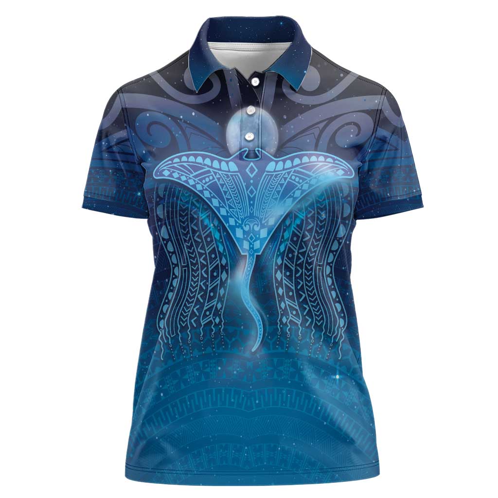 Polynesia Manta Ray Women Polo Shirt Let's The Sea Set You Free - Polynesian Pride