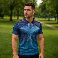 Polynesia Manta Ray Zipper Polo Shirt Let's The Sea Set You Free - Polynesian Pride
