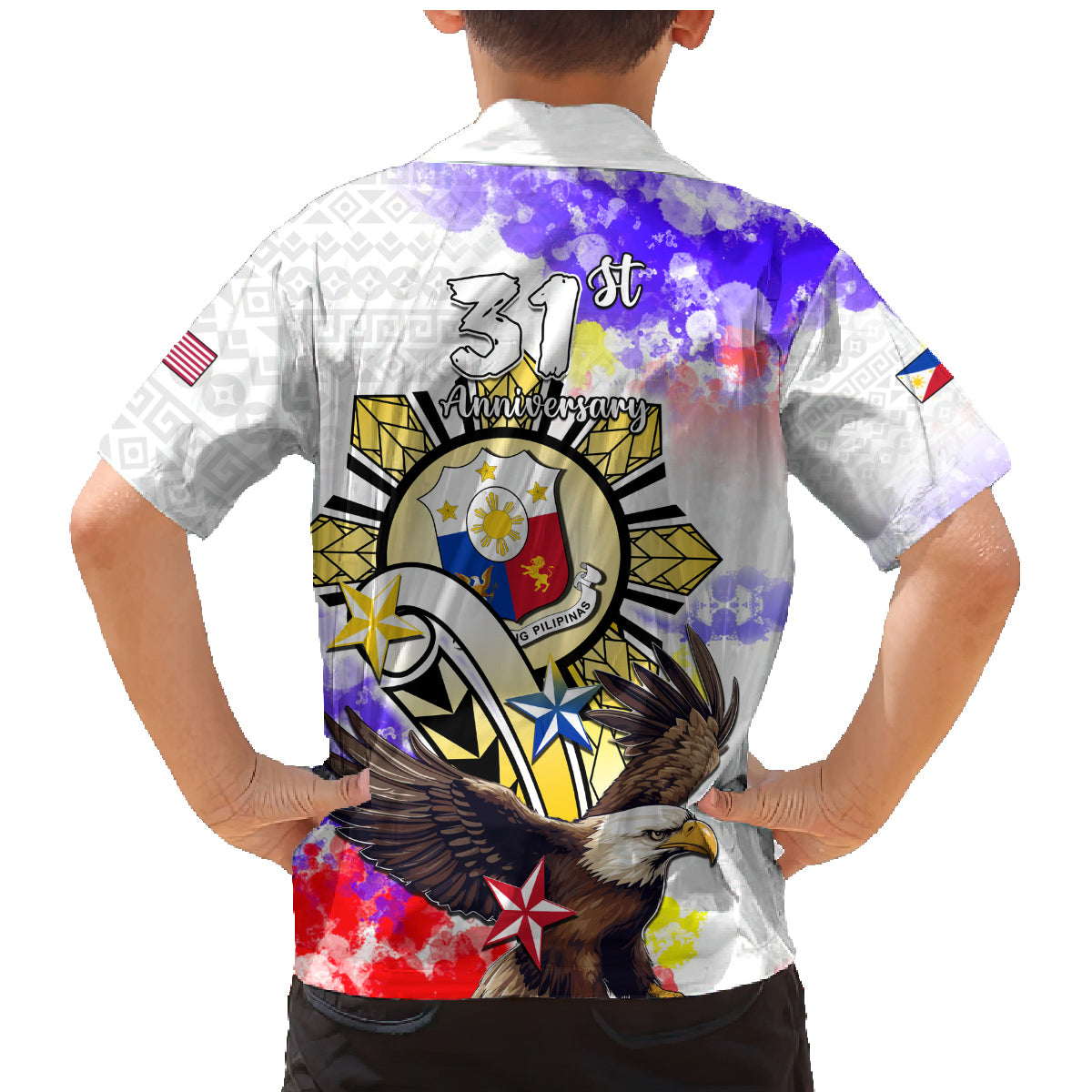 Filipino American History Month Family Matching Mermaid Dress and Hawaiian Shirt The Eight-Rayed Sun Flags With Bald Eagle LT05 - Polynesian Pride