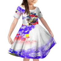 Filipino American History Month Family Matching Off Shoulder Short Dress and Hawaiian Shirt The Eight-Rayed Sun Flags With Bald Eagle LT05 Daughter's Dress White - Polynesian Pride