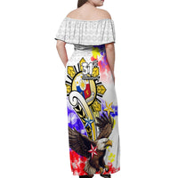 Filipino American History Month Off Shoulder Maxi Dress The Eight-Rayed Sun Flags With Bald Eagle LT05 - Polynesian Pride