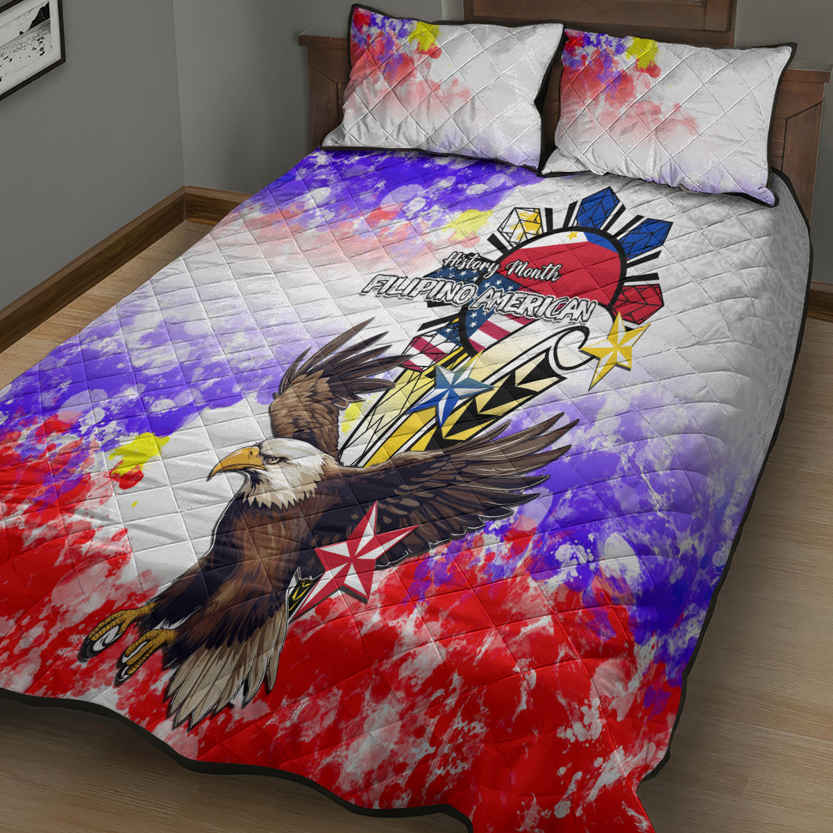 Filipino American History Month Quilt Bed Set The Eight-Rayed Sun Flags With Bald Eagle LT05 - Polynesian Pride