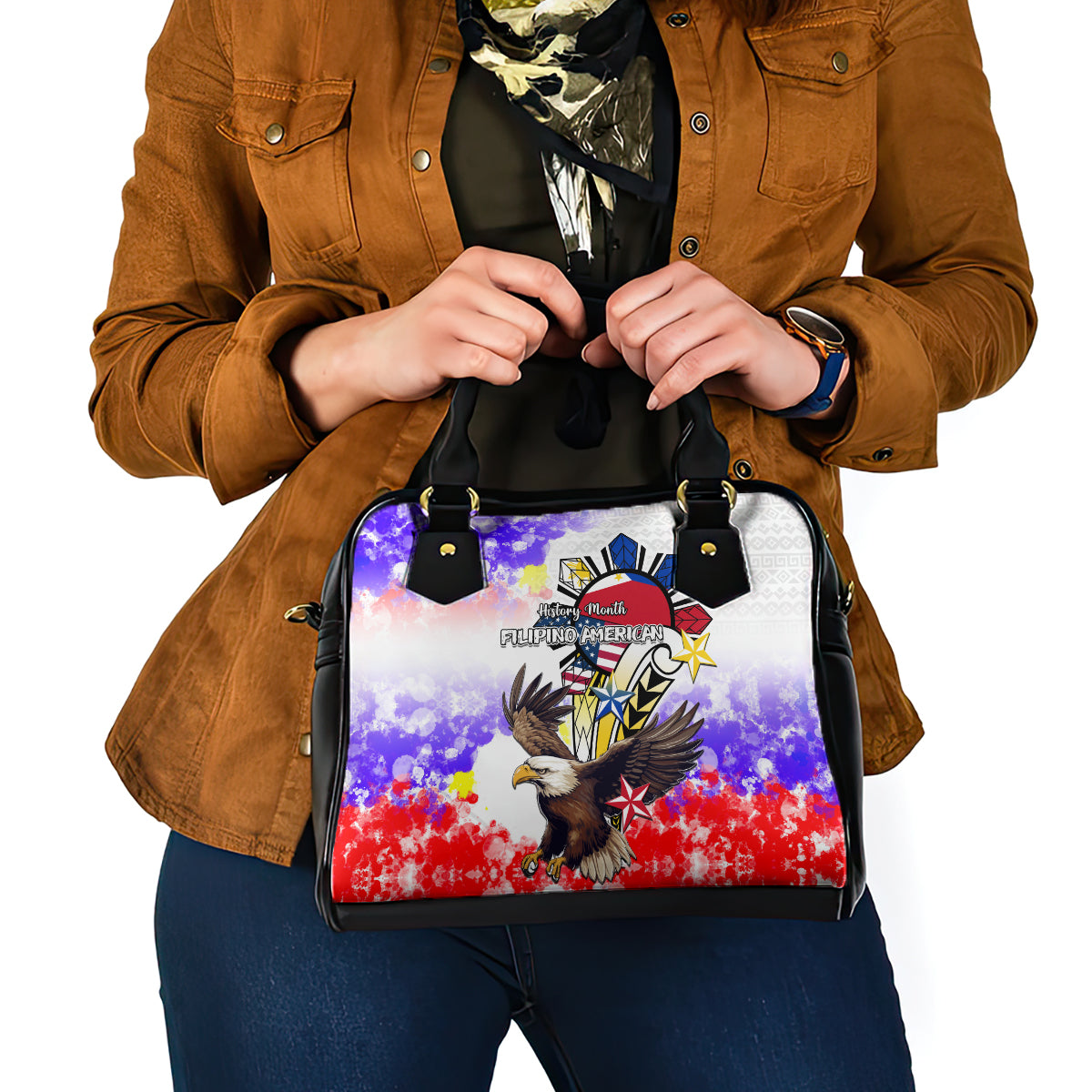 Filipino American History Month Shoulder Handbag The Eight-Rayed Sun Flags With Bald Eagle LT05 - Polynesian Pride