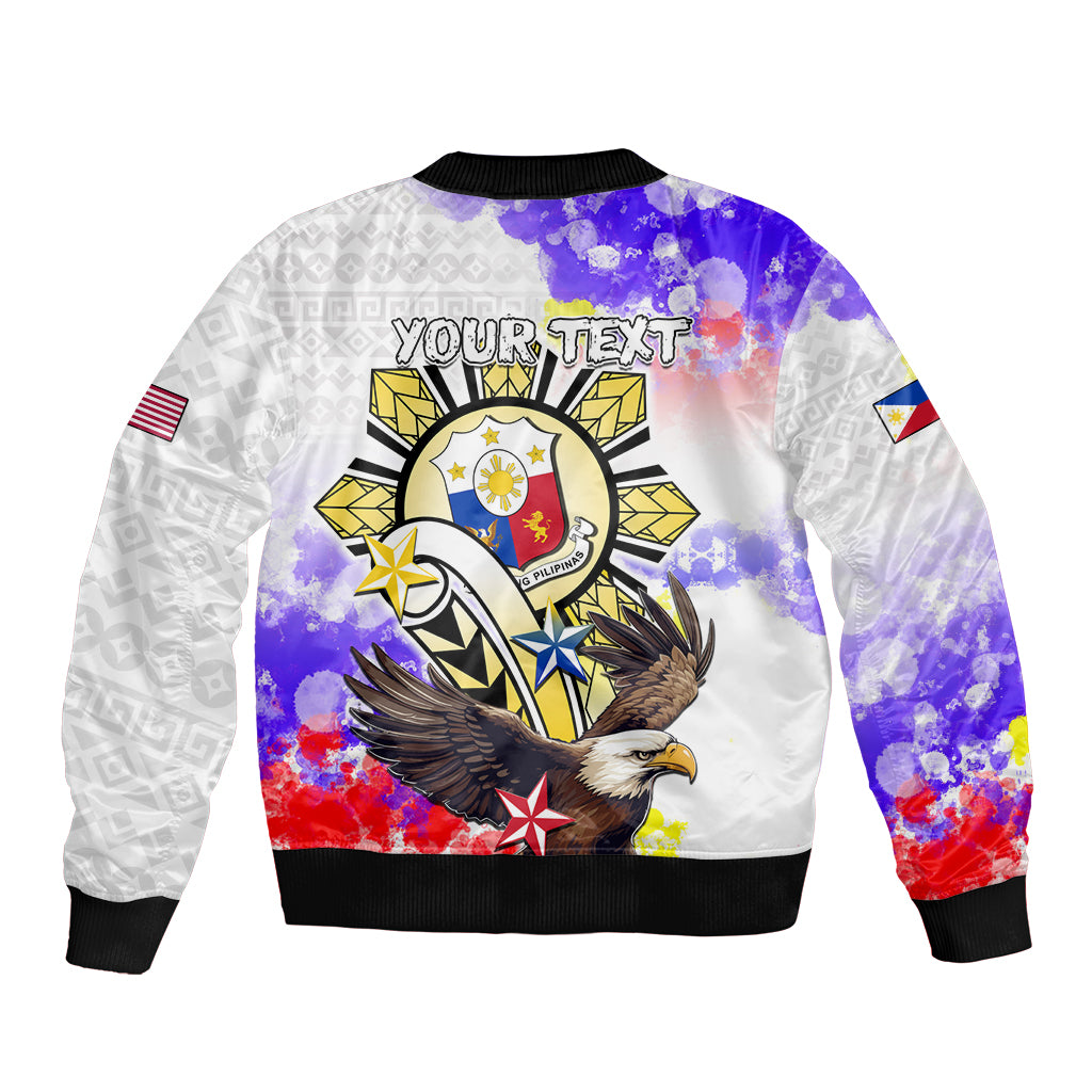 Personalized Filipino American History Month Sleeve Zip Bomber Jacket The Eight-Rayed Sun Flags With Bald Eagle LT05 - Polynesian Pride