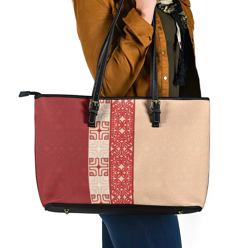 Papua New Guinea Leather Tote Bag Oro Tapa Pattern