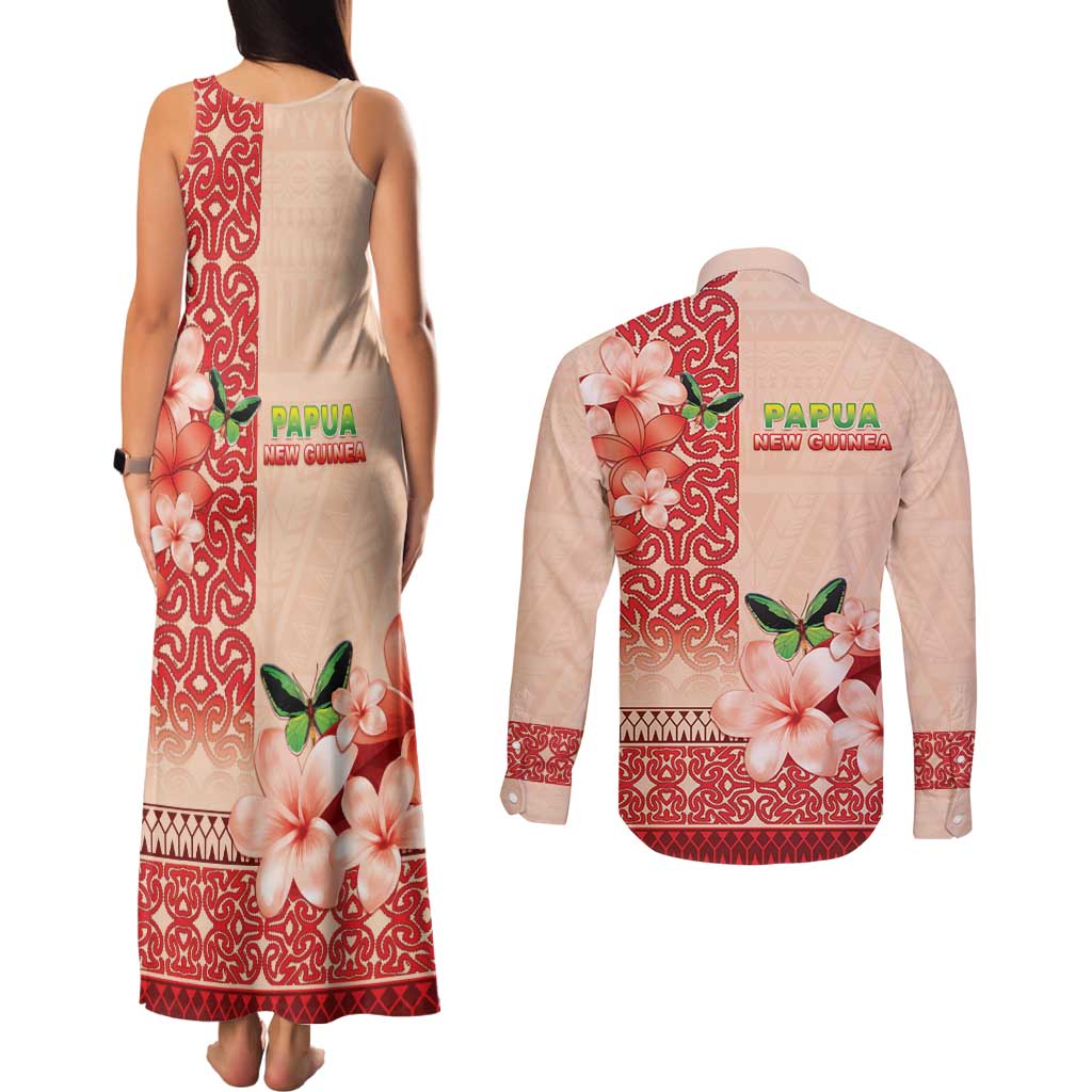 Papua New Guinea Oro Province Couples Matching Tank Maxi Dress and Long Sleeve Button Shirt Oro Birdwing Butterfly