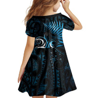 New Zealand Sea Week Family Matching Off The Shoulder Long Sleeve Dress and Hawaiian Shirt Maori Wave Pattern Ocean Blue