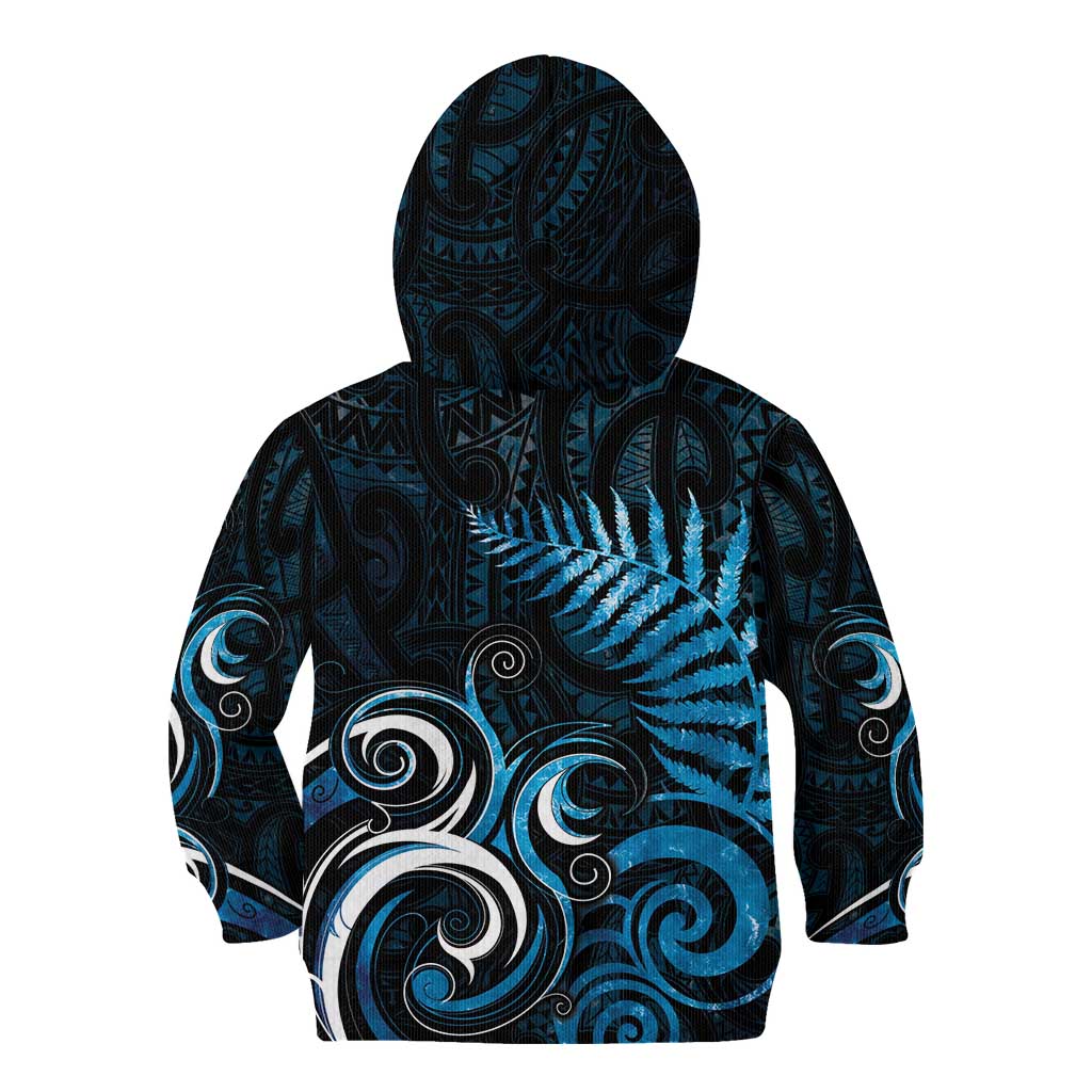 New Zealand Sea Week Kid Hoodie Maori Wave Pattern Ocean Blue
