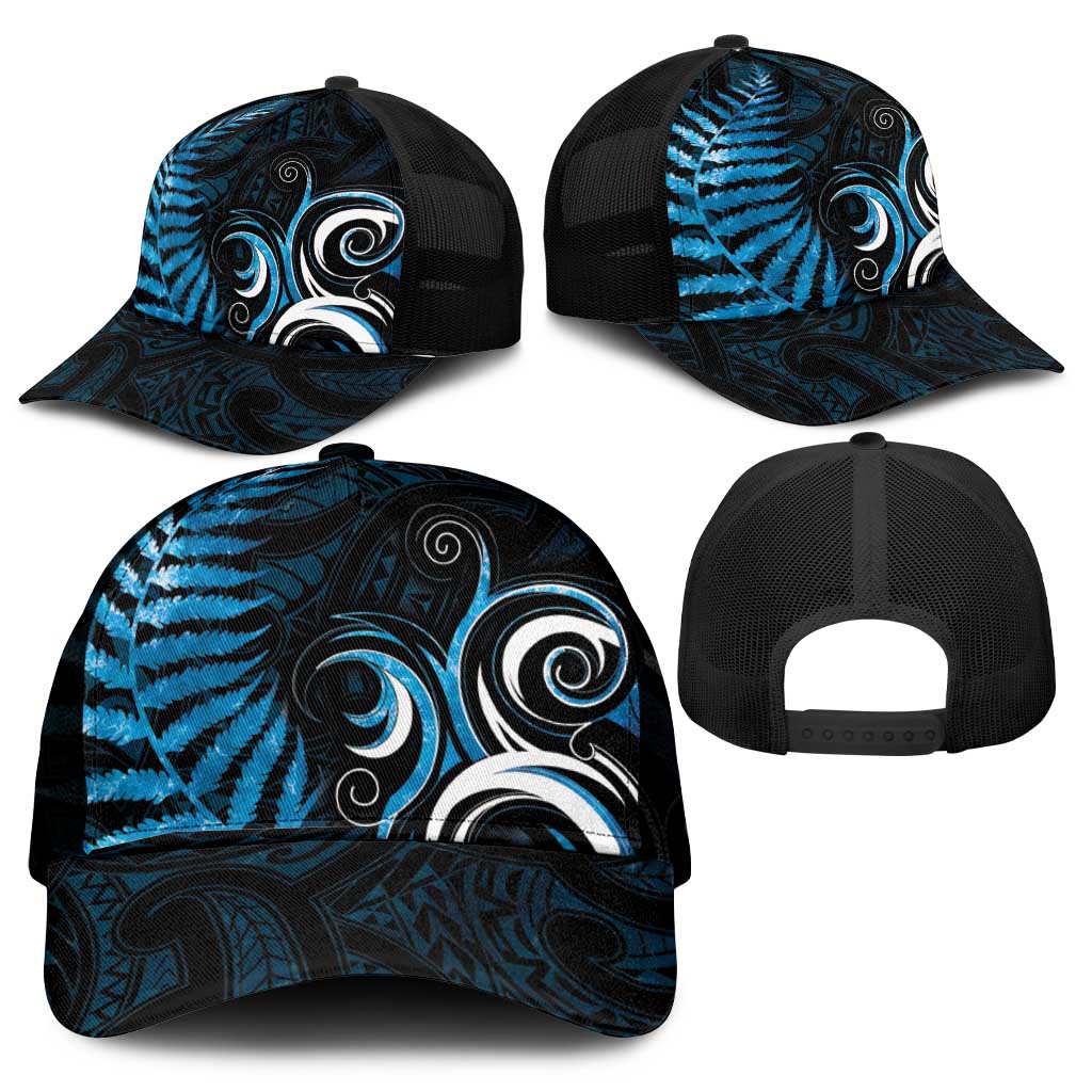 New Zealand Sea Week Mesh Trucker Cap Maori Wave Pattern Ocean Blue - Polynesian Pride