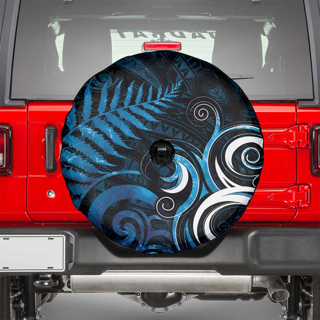 New Zealand Sea Week Spare Tire Cover Maori Wave Pattern Ocean Blue