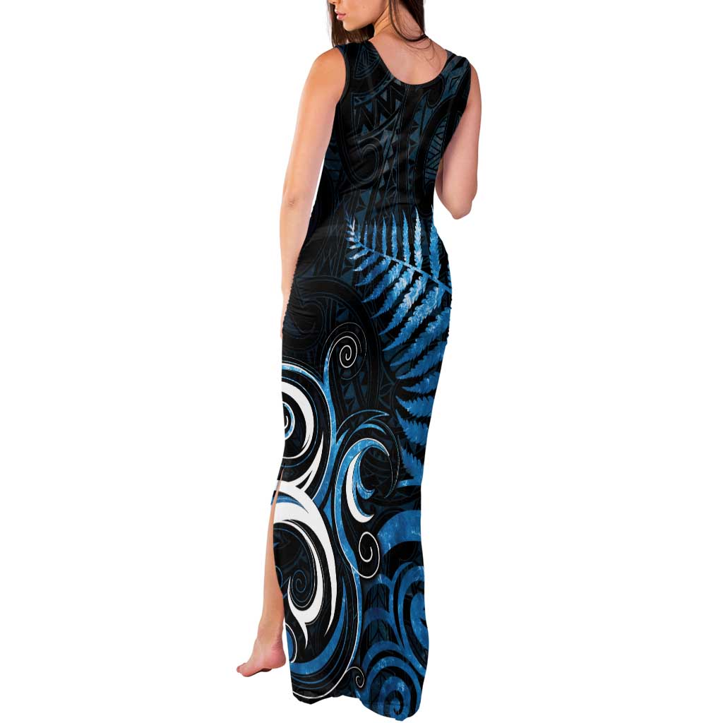 New Zealand Sea Week Tank Maxi Dress Maori Wave Pattern Ocean Blue