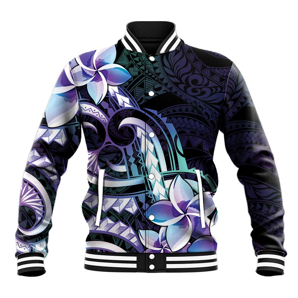 Polynesian Art Tattoo Baseball Jacket Plumeria Flowers Turquoise Gradient LT05 Unisex Turquoise - Polynesian Pride