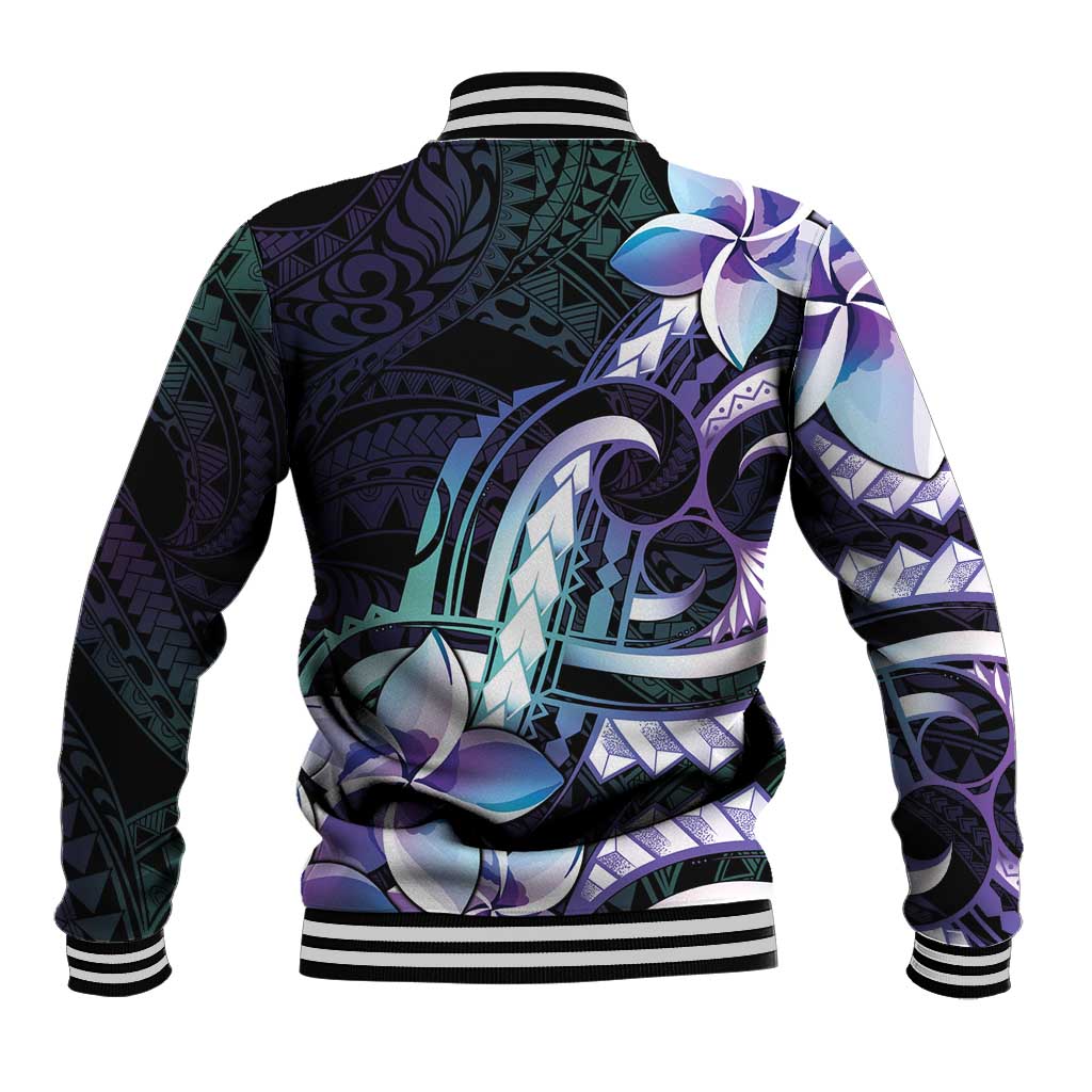 Polynesian Art Tattoo Baseball Jacket Plumeria Flowers Turquoise Gradient LT05 - Polynesian Pride