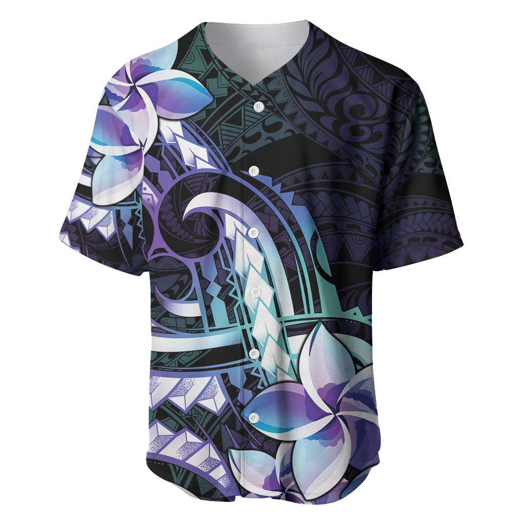 Polynesian Art Tattoo Baseball Jersey Plumeria Flowers Turquoise Gradient LT05 Turquoise - Polynesian Pride