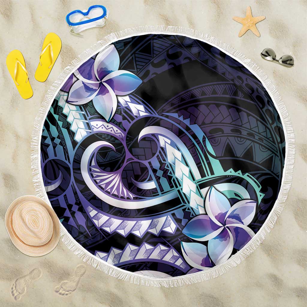 Polynesian Art Tattoo Beach Blanket Plumeria Flowers Turquoise Gradient