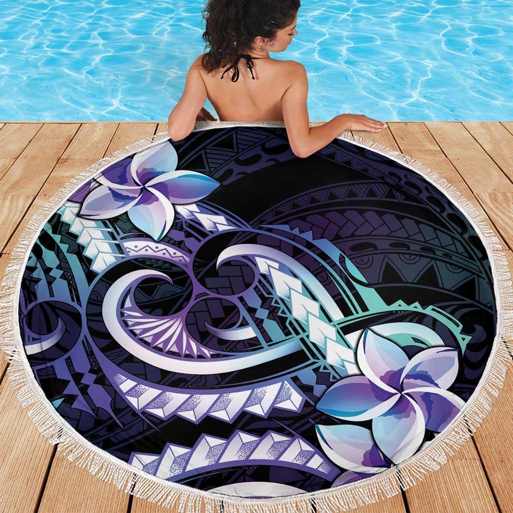 Polynesian Art Tattoo Beach Blanket Plumeria Flowers Turquoise Gradient