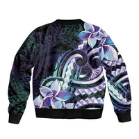 Polynesian Art Tattoo Bomber Jacket Plumeria Flowers Turquoise Gradient