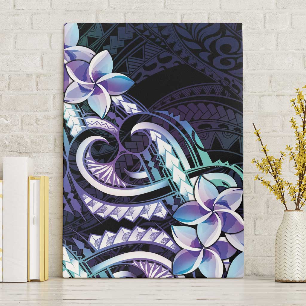 Polynesian Art Tattoo Canvas Wall Art Plumeria Flowers Turquoise Gradient