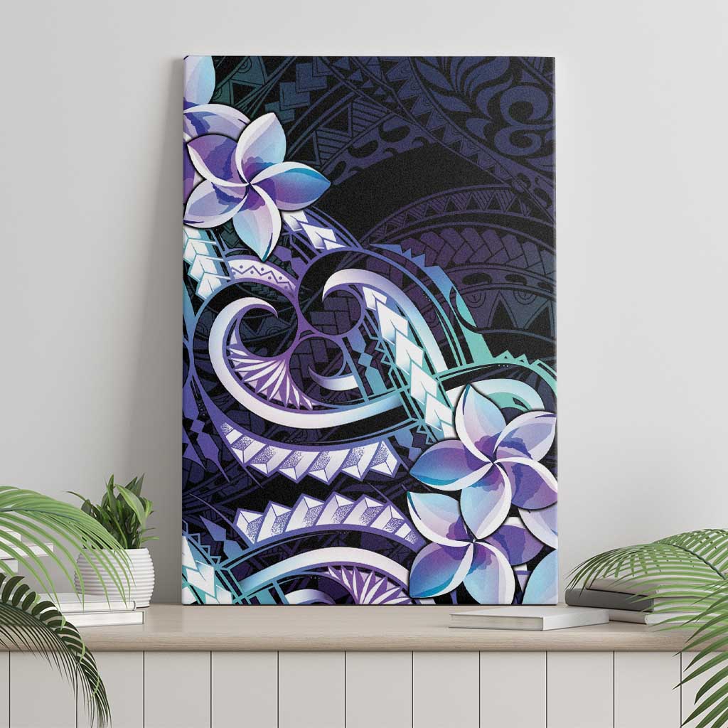 Polynesian Art Tattoo Canvas Wall Art Plumeria Flowers Turquoise Gradient