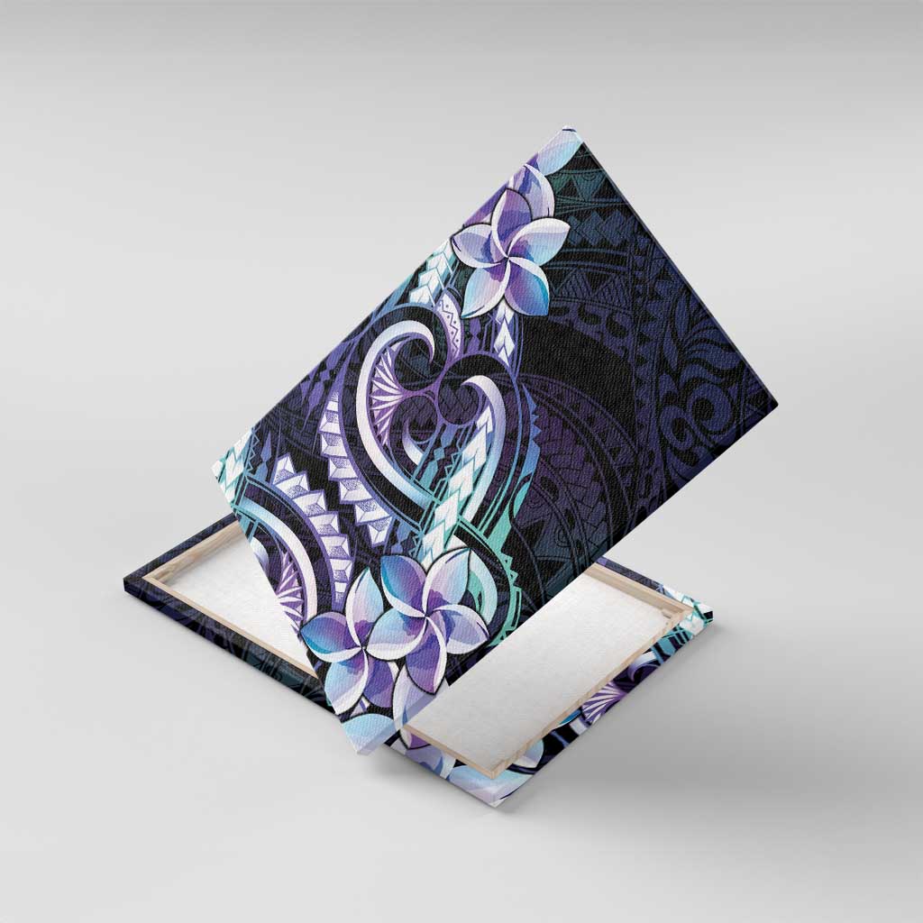 Polynesian Art Tattoo Canvas Wall Art Plumeria Flowers Turquoise Gradient