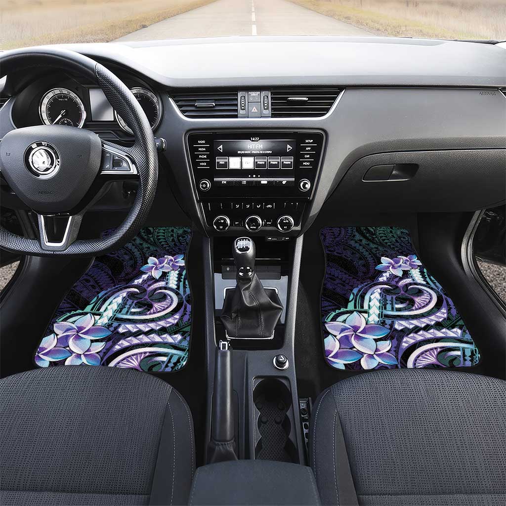 Polynesian Art Tattoo Car Mats Plumeria Flowers Turquoise Gradient