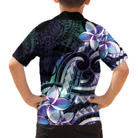Polynesian Art Tattoo Family Matching Long Sleeve Bodycon Dress and Hawaiian Shirt Plumeria Flowers Turquoise Gradient