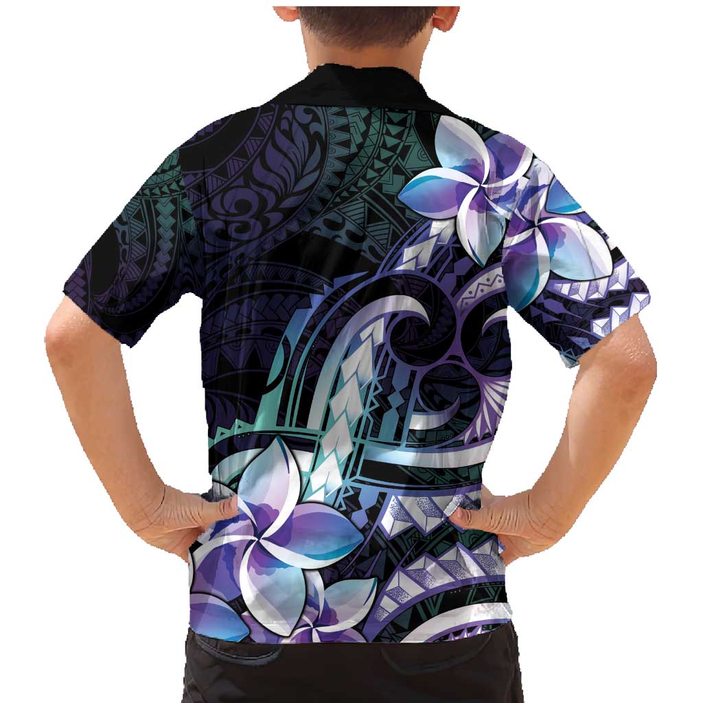 Polynesian Art Tattoo Family Matching Mermaid Dress and Hawaiian Shirt Plumeria Flowers Turquoise Gradient