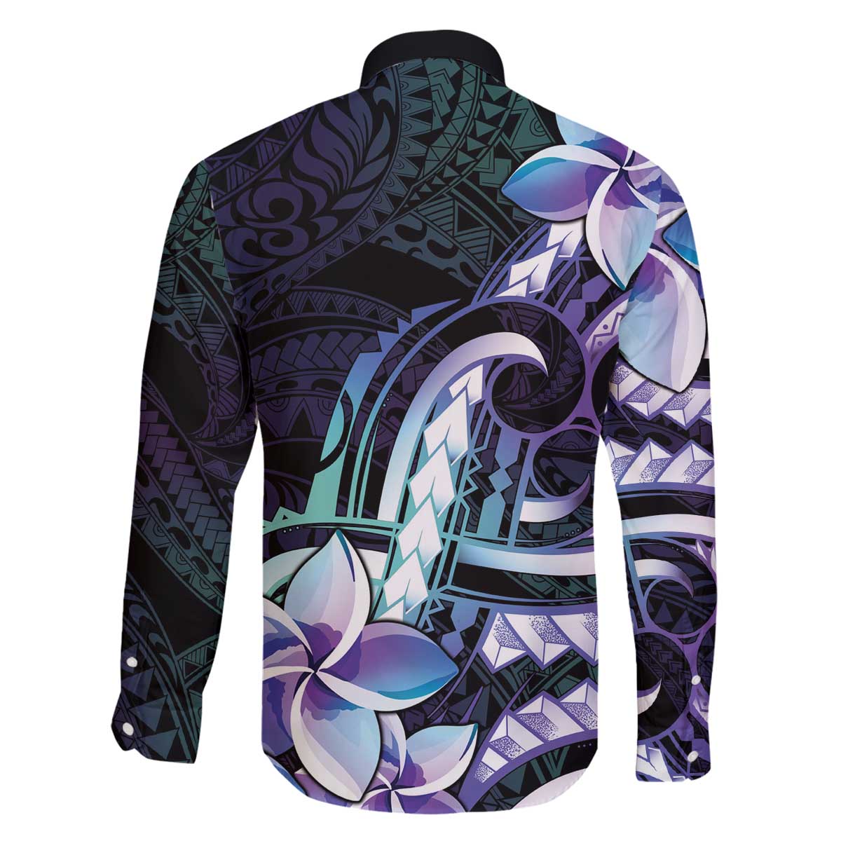 Polynesian Art Tattoo Family Matching Off The Shoulder Long Sleeve Dress and Hawaiian Shirt Plumeria Flowers Turquoise Gradient