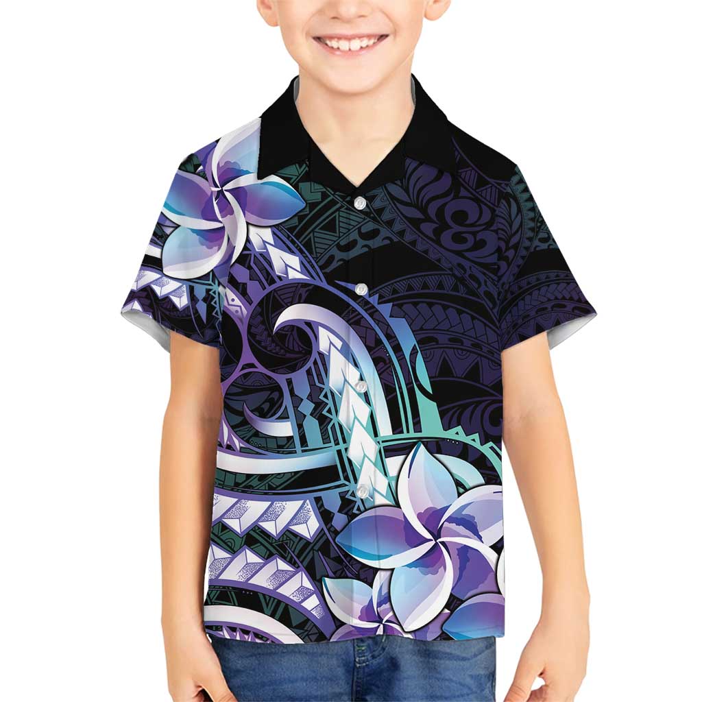 Polynesian Art Tattoo Family Matching Off Shoulder Short Dress and Hawaiian Shirt Plumeria Flowers Turquoise Gradient