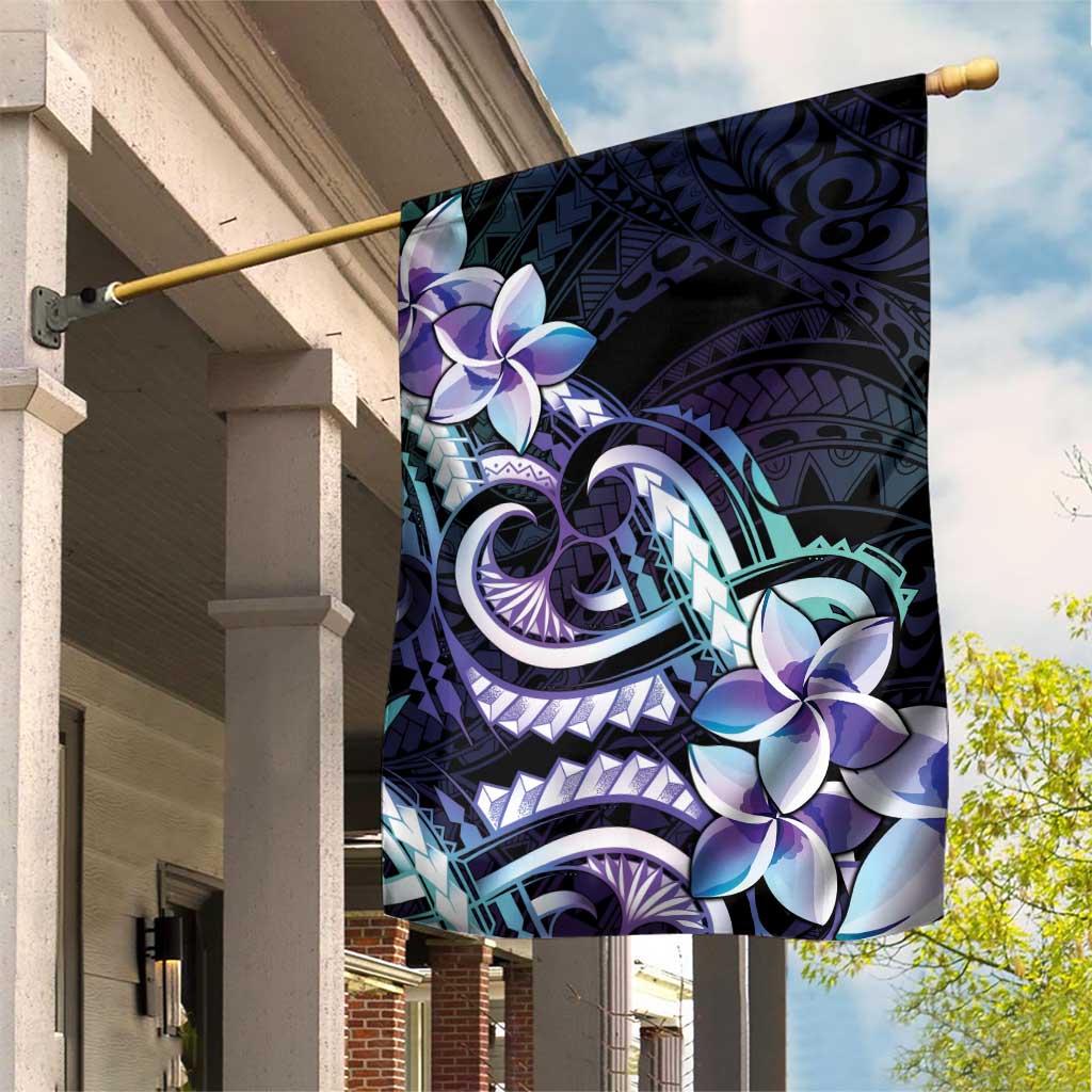 Polynesian Art Tattoo Garden Flag Plumeria Flowers Turquoise Gradient