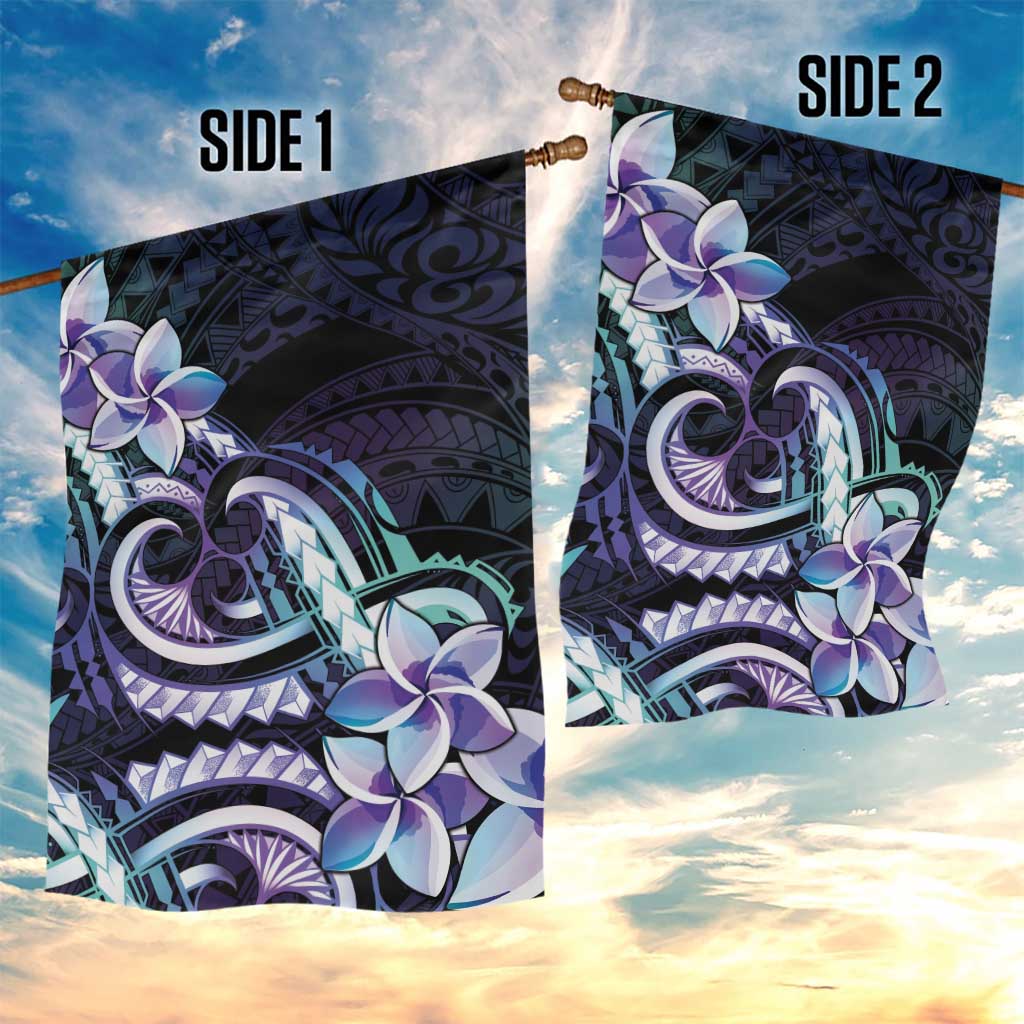 Polynesian Art Tattoo Garden Flag Plumeria Flowers Turquoise Gradient