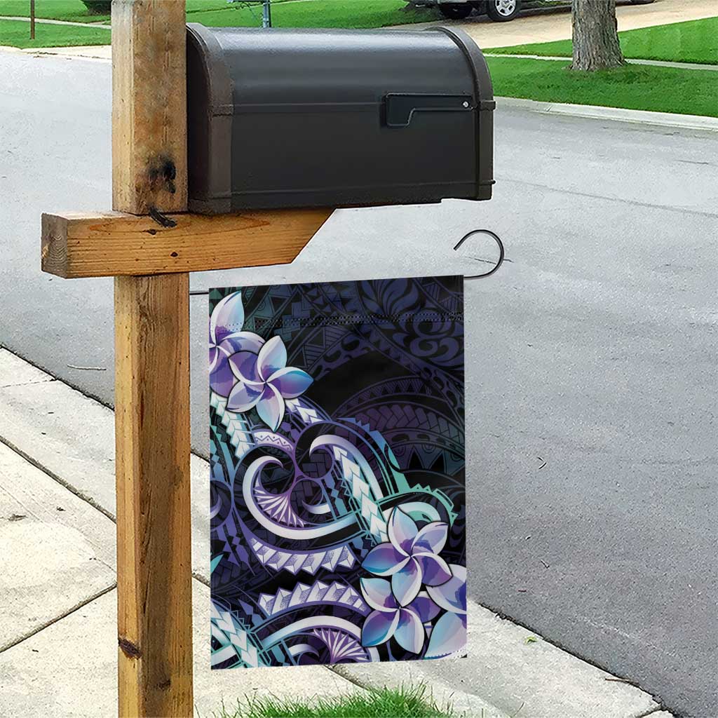 Polynesian Art Tattoo Garden Flag Plumeria Flowers Turquoise Gradient