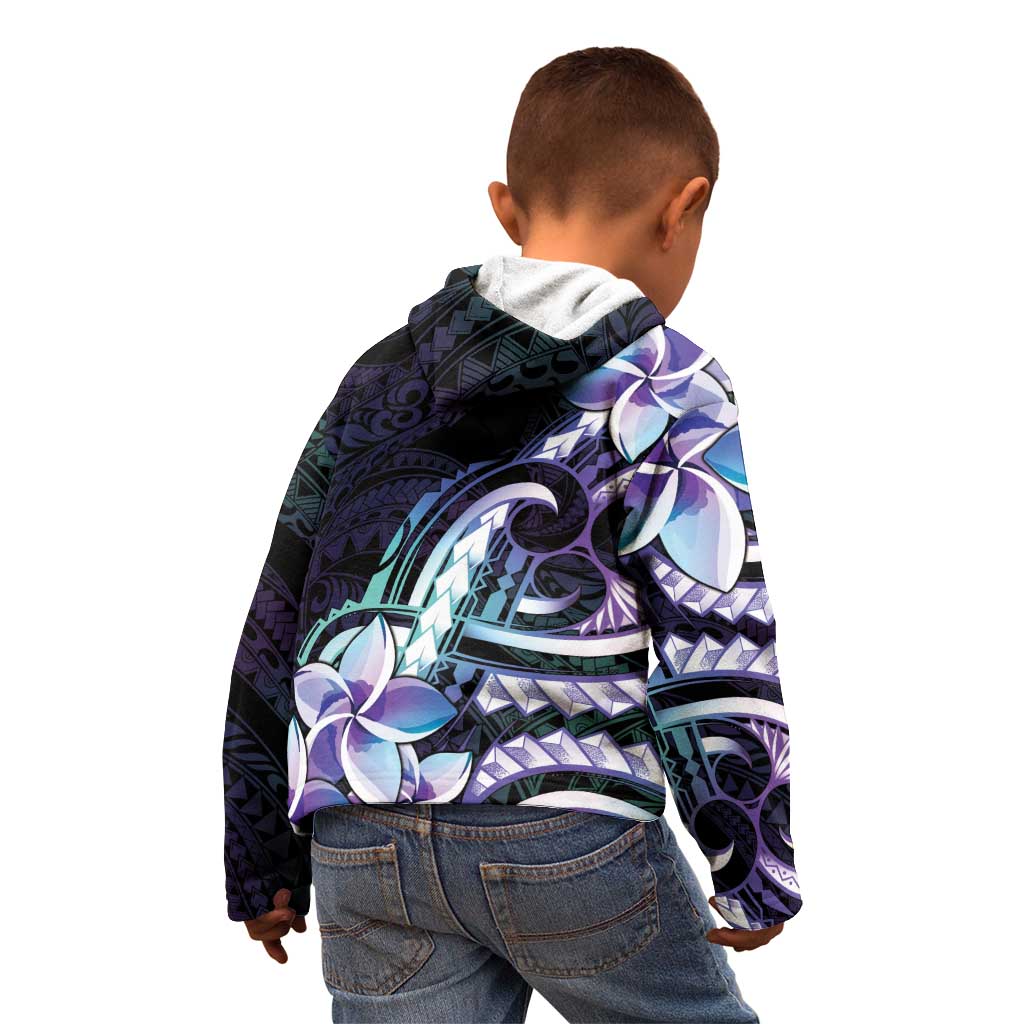 Polynesian Art Tattoo Kid Hoodie Plumeria Flowers Turquoise Gradient