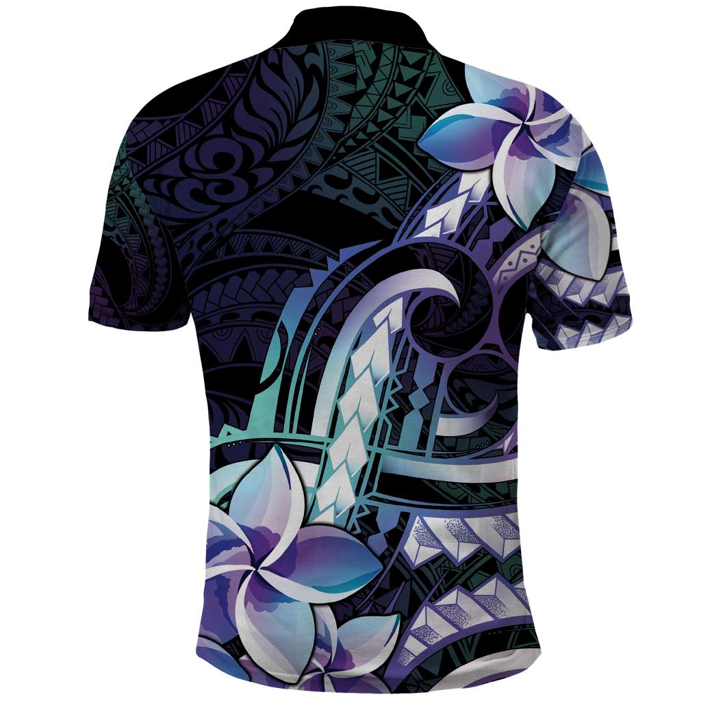 Polynesian Art Tattoo Polo Shirt Plumeria Flowers Turquoise Gradient LT05 - Polynesian Pride
