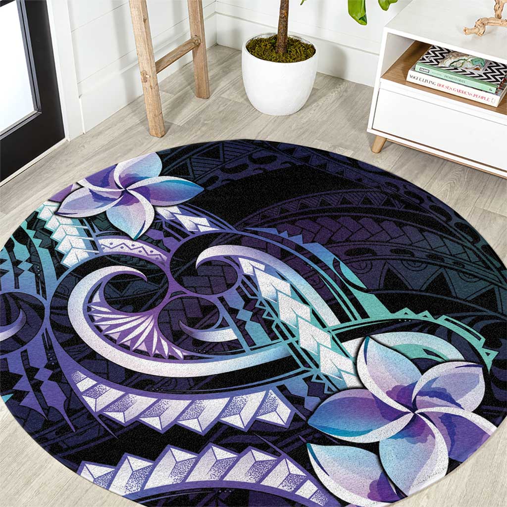Polynesian Art Tattoo Round Carpet Plumeria Flowers Turquoise Gradient LT05 Turquoise - Polynesian Pride