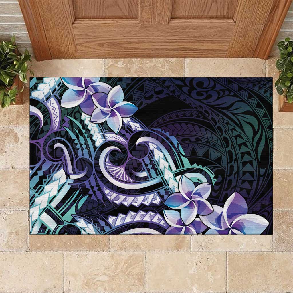 Polynesian Art Tattoo Rubber Doormat Plumeria Flowers Turquoise Gradient LT05 Turquoise - Polynesian Pride