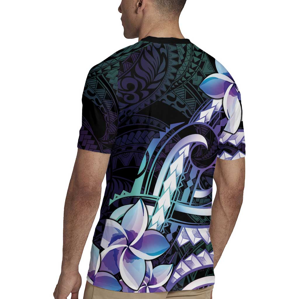 Polynesian Art Tattoo Rugby Jersey Plumeria Flowers Turquoise Gradient