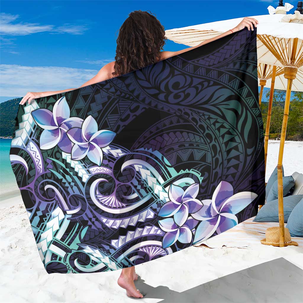 Polynesian Art Tattoo Sarong Plumeria Flowers Turquoise Gradient