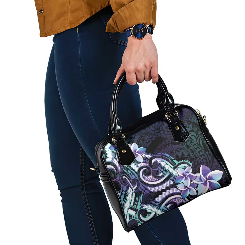Polynesian Art Tattoo Shoulder Handbag Plumeria Flowers Turquoise Gradient