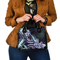 Polynesian Art Tattoo Shoulder Handbag Plumeria Flowers Turquoise Gradient