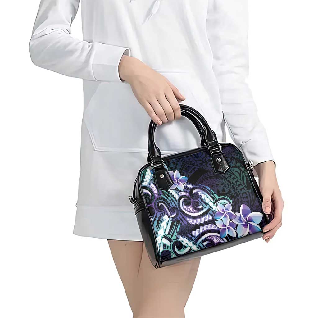 Polynesian Art Tattoo Shoulder Handbag Plumeria Flowers Turquoise Gradient