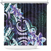 Polynesian Art Tattoo Shower Curtain Plumeria Flowers Turquoise Gradient