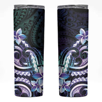 Polynesian Art Tattoo Skinny Tumbler Plumeria Flowers Turquoise Gradient