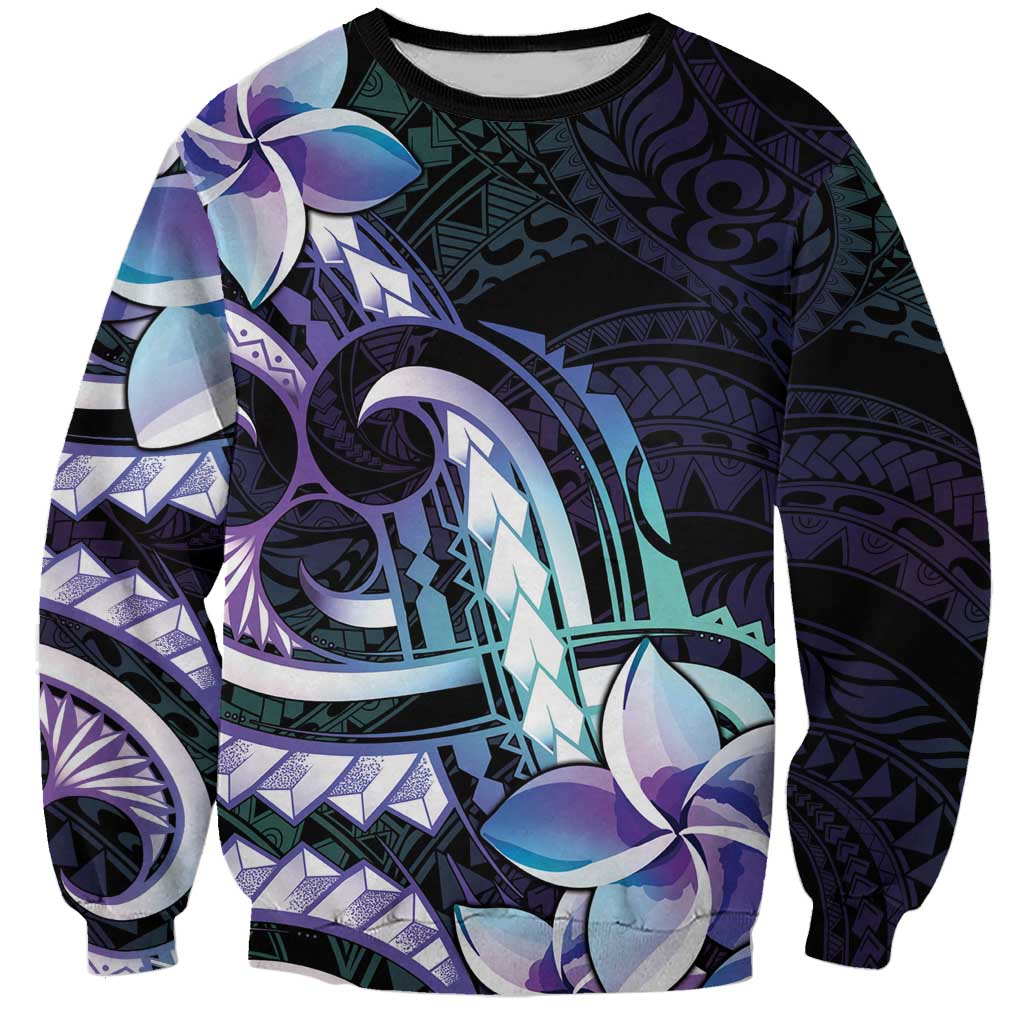 Polynesian Art Tattoo Sweatshirt Plumeria Flowers Turquoise Gradient LT05 Unisex Turquoise - Polynesian Pride