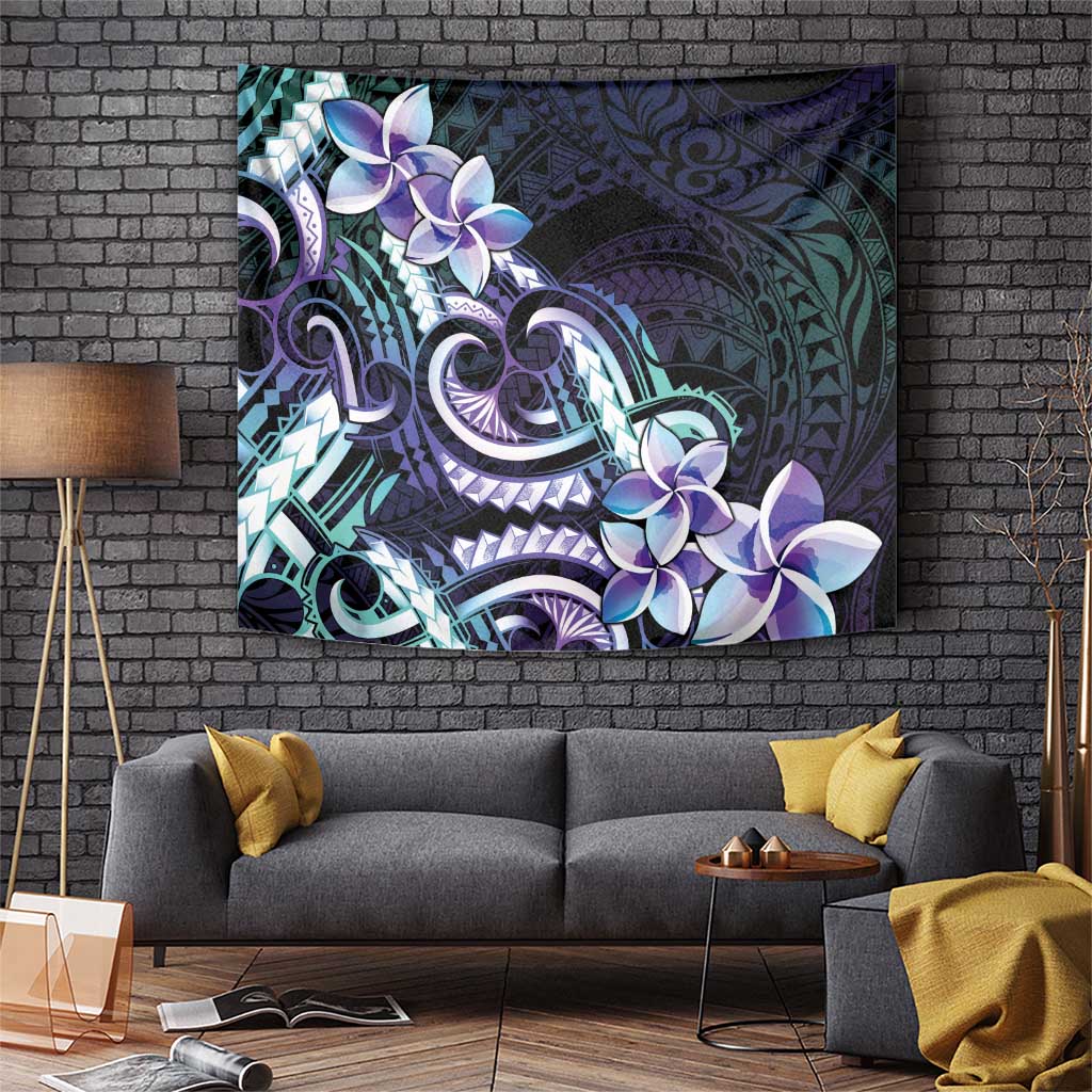 Polynesian Art Tattoo Tapestry Plumeria Flowers Turquoise Gradient LT05 Turquoise - Polynesian Pride