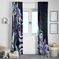 Polynesian Art Tattoo Window Curtain Plumeria Flowers Turquoise Gradient