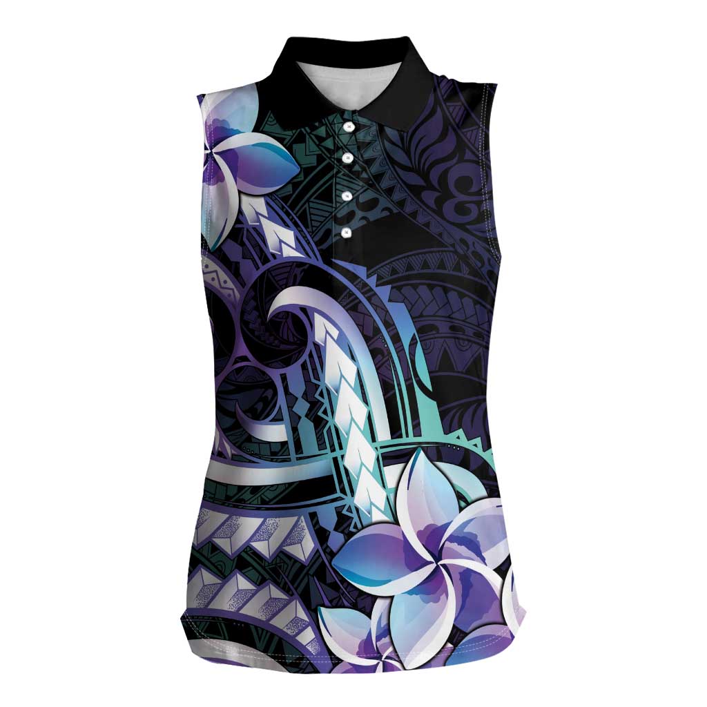 Polynesian Art Tattoo Women Sleeveless Polo Shirt Plumeria Flowers Turquoise Gradient LT05 Female Turquoise - Polynesian Pride