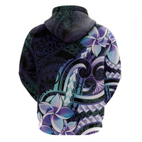 Polynesian Art Tattoo Zip Hoodie Plumeria Flowers Turquoise Gradient