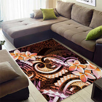 Polynesian Art Tattoo Area Rug Plumeria Flowers Peach Gradient